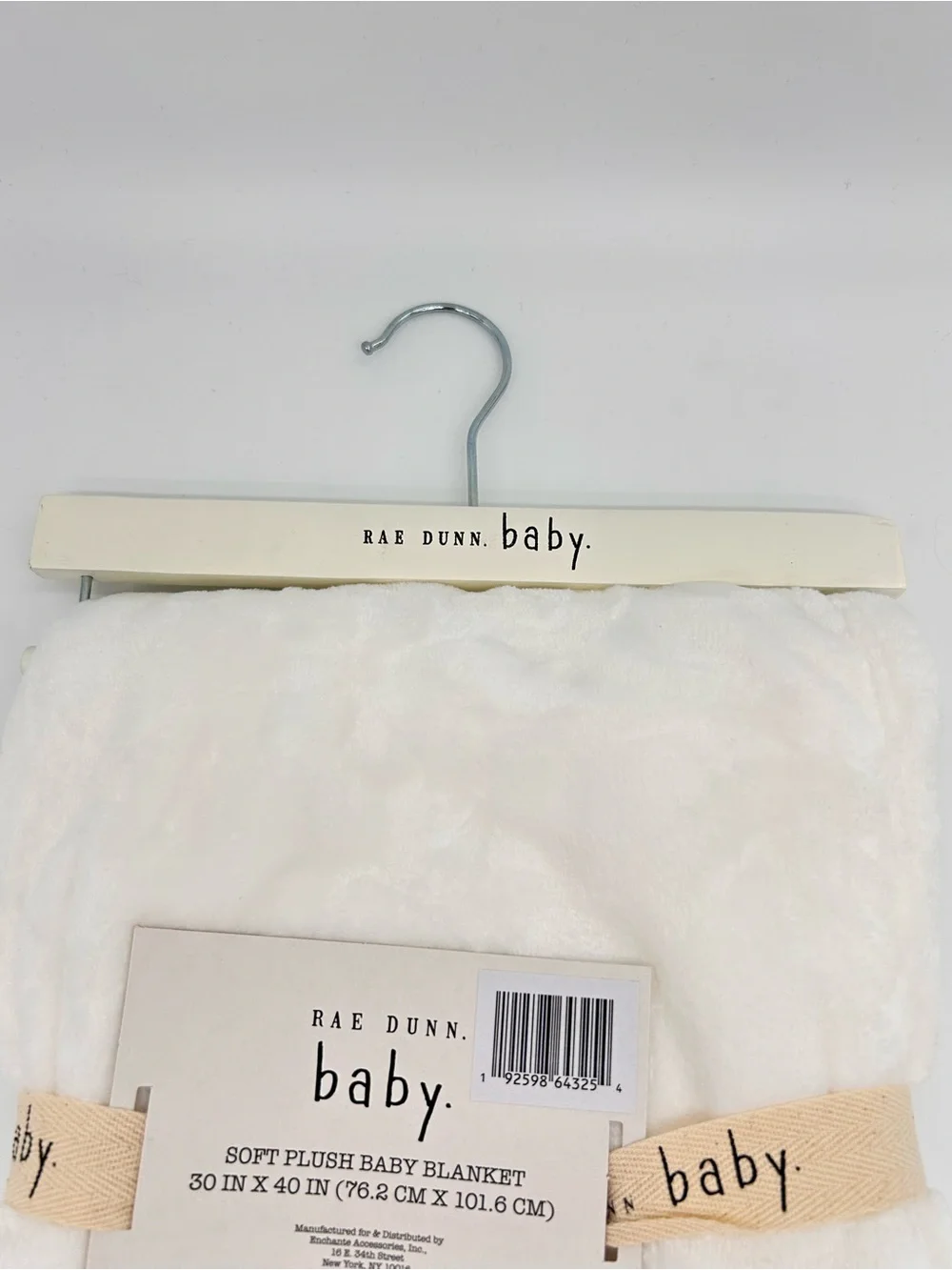 Rae Dunn White Plush Baby Blanket with Rainbow 'Be Kind' Patch
